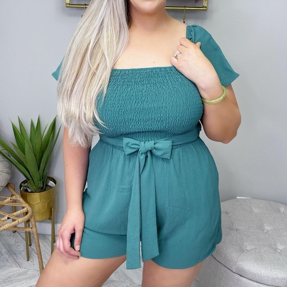 Teal Short Sleeve 2-way Romper - Picture 5 of 8